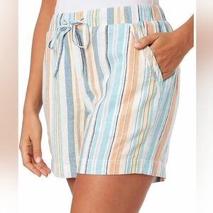EUC Briggs Linen Blend Size Small Blue Striped Pull On Shorts!